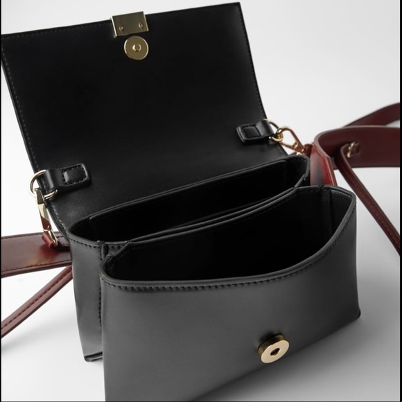 NWT Zara minimalist crossbody bag/ clutch burgundy & black smooth faux leather - Picture 4 of 11